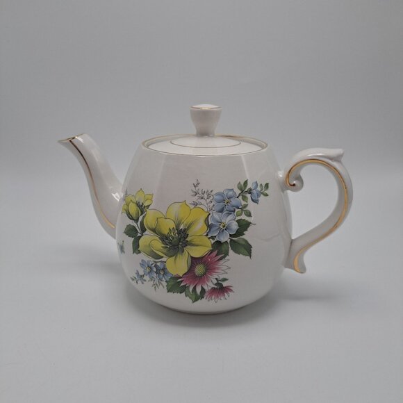 Vintage Ellgreave Genuine Ironstone Floral Teapot With Gold Trim - Picture 1 of 16